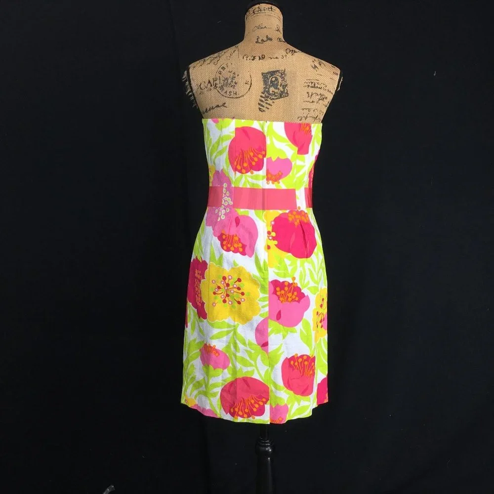 Lilly Pulitzer Dress Size 8 Bold Jumbo Floral Punch Cotton Knee Length Strapless - Picture 5 of 8